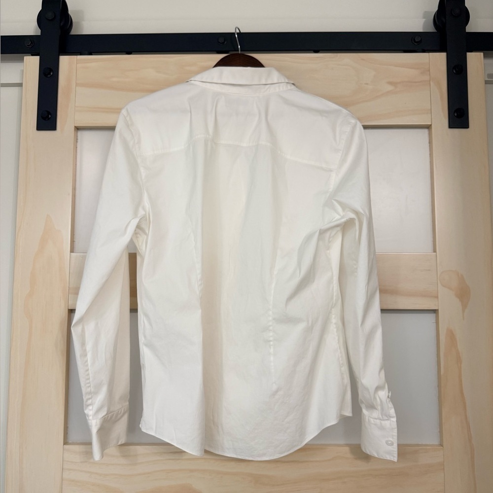 Lafayette 148 NY Off White Stretch Poplin Shirt Sz 16 | Classic Tailored Blouse - Picture 2 of 9